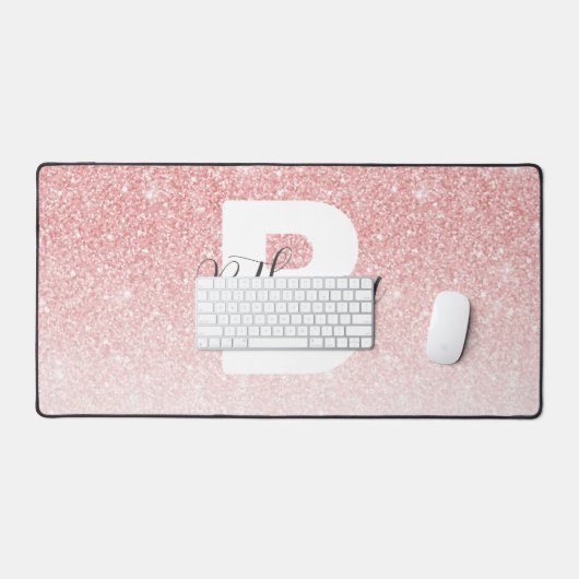 Girl-Pink-Glitzer-Glitzern Monogram-Skriptname Schreibtischunterlage (Tastatur & Maus)
