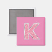 Girl Pink Glitzer Letter K Magnet (Vorderseite/Rückseite)