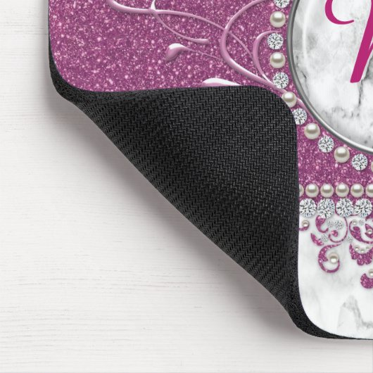 Girl Pink Glitzer Monogram Mousepad (Ecke)