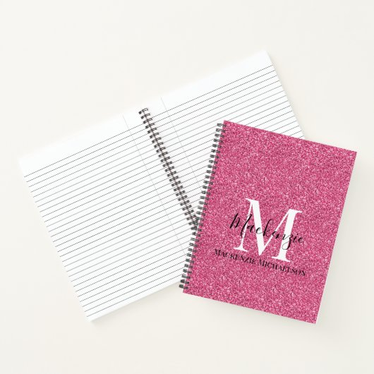 Girl Pink Glitzer Monogram Name Notebook Notizblock (Innenseite)