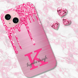 Girl Pink Glitzer Tropfen Chic Glam Monogram Name Case-Mate iPhone Hülle