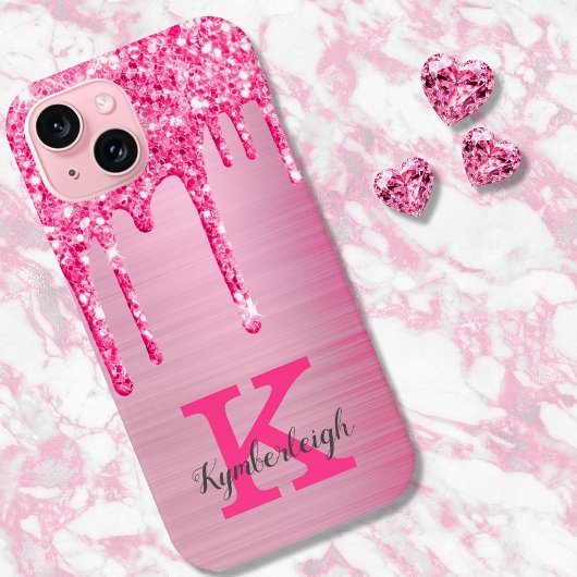 Girl Pink Glitzer Tropfen Chic Glam Monogram Name Case-Mate iPhone Hülle