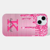 Girl Pink Glitzer Tropfen Chic Glam Monogram Name Case-Mate iPhone Hülle (Rückseite (Horizontal))