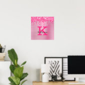 Girl Pink Glitzer Tropfen Chic Glam Monogram Name Poster (Heimbüro)