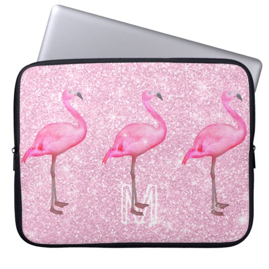 Girl Pink Glitzer Tropical Flamingos Muster Laptopschutzhülle (Vorderseite)