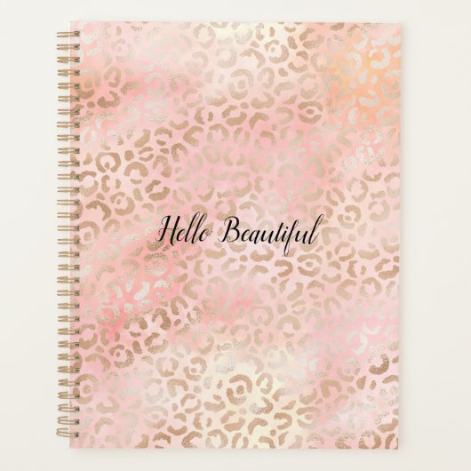 Girl Pink Gold Blush Leopard Print Planer (Vorderseite)