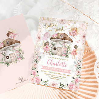 Girl Pink Gold Fairy Garden Geburtstagsparty Einladung