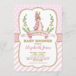 Girl Pink Gold Floral Bunny Rabbit Baby Dusche Einladung