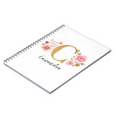Girl Pink Gold Floral Monogram Letter C Notizblock (Linke Seite)