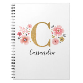 Girl Pink Gold Floral Monogram Letter C Notizblock