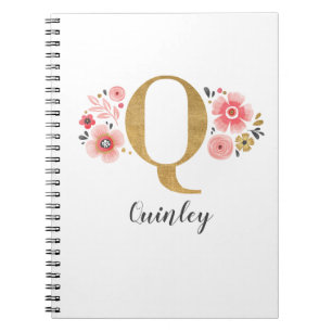 Girl Pink Gold Floral Monogram Letter Q Notizblock