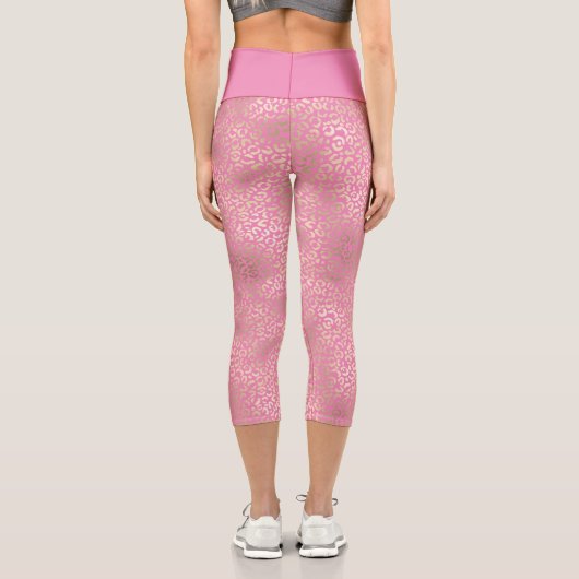 Girl Pink Gold Glam Leopard Print Capri Leggings (Rückseite)
