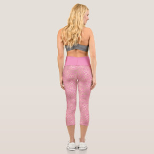 Girl Pink Gold Glam Leopard Print Capri Leggings