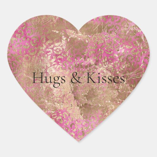 Girl Pink Gold Glam Leopard Print Herz-Aufkleber (Vorderseite)