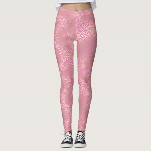 Girl Pink Gold Glam Leopard Print Leggings (Vorderseite)