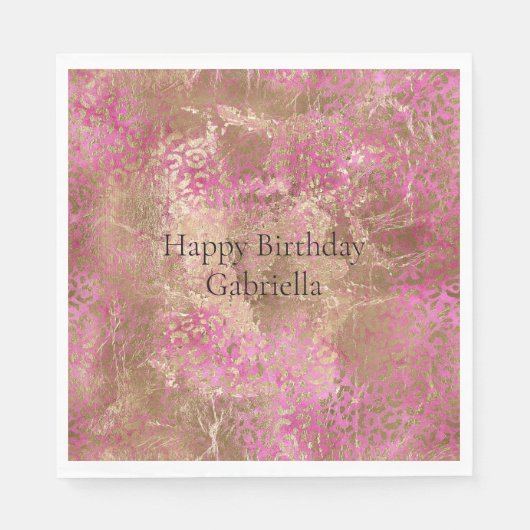 Girl Pink Gold Glam Leopard Print Serviette (Vorderseite)