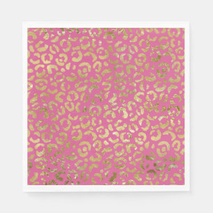 Girl Pink Gold Glam Leopard Print Serviette
