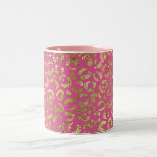 Girl Pink Gold Glam Leopard Print Zweifarbige Tasse (Mittel)