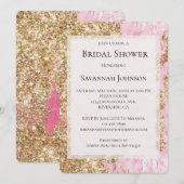 Girl Pink Gold Glitzer Brautparty Einladung (Vorne/Hinten)