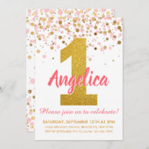 Girl Pink Gold Glitzer Confetti Erster Geburtstag