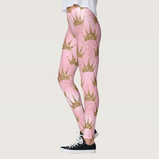 Girl Pink Gold Glitzer Crowns Funkelnd Leggings (Links)