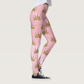 Girl Pink Gold Glitzer Crowns Funkelnd Leggings (Rechts)