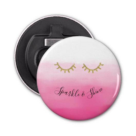 Girl Pink Gold Glitzer Eyelashes Flaschenöffner (Vorderseite)