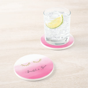 Girl Pink Gold Glitzer Eyelashes Getränkeuntersetzer