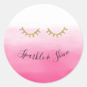 Girl Pink Gold Glitzer Eyelashes Runder Aufkleber (Vorderseite)