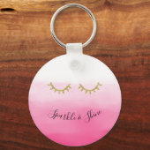 Girl Pink Gold Glitzer Eyelashes Schlüsselanhänger (Vorderseite)