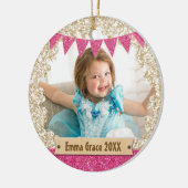 Girl Pink & Gold Glitzer Foto Keramik Ornament (Links)
