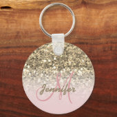Girl Pink Gold Glitzer Glitzern Monogram Name Schlüsselanhänger (Vorderseite)