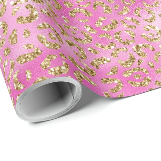 Girl Pink Gold Glitzer Leopard Print Geschenkpapier (Rolleneckpunkt)