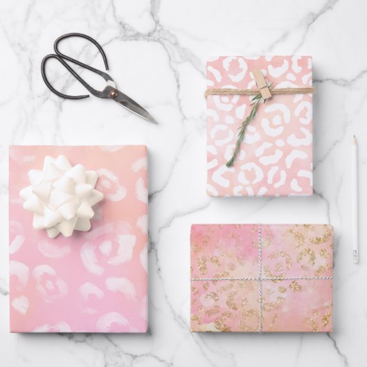 Girl Pink Gold Glitzer Leopard Print Geschenkpapier Set (Vorderseite)