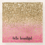 Girl Pink Gold Glitzer Leopard Print Glasuntersetzer (Vorderseite)