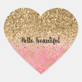 Girl Pink Gold Glitzer Leopard Print Herz-Aufkleber