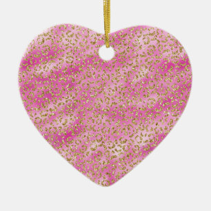 Girl Pink Gold Glitzer Leopard Print Keramik Ornament