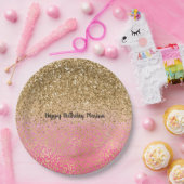 Girl Pink Gold Glitzer Leopard Print Pappteller (Party)