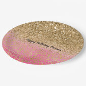 Girl Pink Gold Glitzer Leopard Print Pappteller (Schrägansicht)