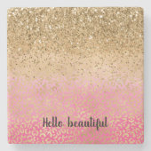 Girl Pink Gold Glitzer Leopard Print Steinuntersetzer (Vorderseite)