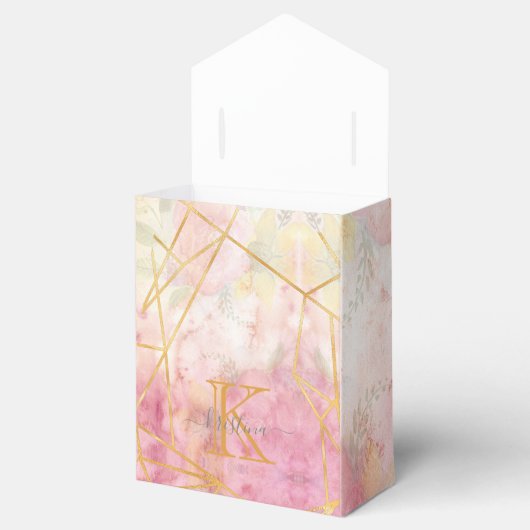 Girl Pink Gold Glitzer Sparkle Monogram Floral Geschenkschachtel (Geöffnet)