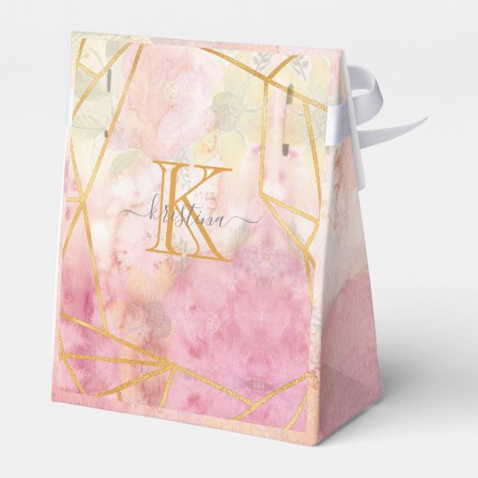 Girl Pink Gold Glitzer Sparkle Monogram Floral Geschenkschachtel (Rückseite)