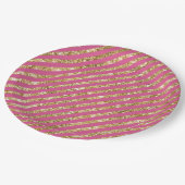 Girl Pink Gold Glitzer Streifen Pappteller (Schrägansicht)