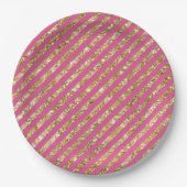 Girl Pink Gold Glitzer Streifen Pappteller (Vorderseite)