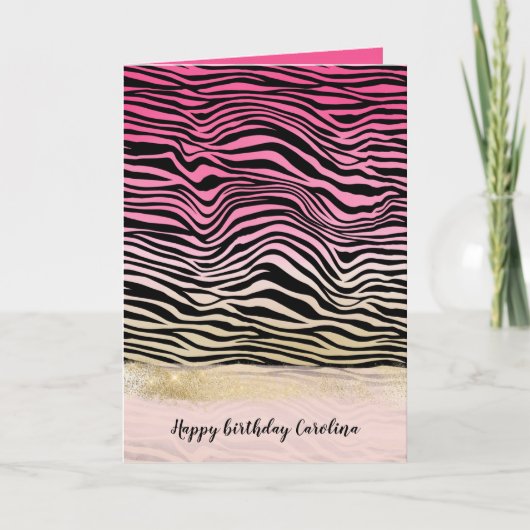 Girl Pink Gold Ombre Wasserfarbe Schwarz Zebra Pri Karte (Vorderseite)