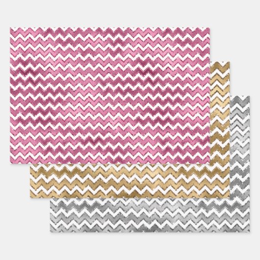 Girl Pink Gold Silver White Zigzag Streifen Geschenkpapier Set (Set)