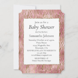 Girl Pink Gold Zebra Print Einladung