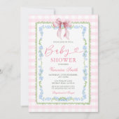 Girl Pink Grandmillenial Baby Shower Gingham Einladung (Vorderseite)