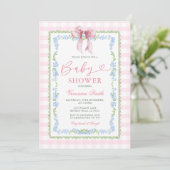 Girl Pink Grandmillenial Baby Shower Gingham Einladung (Stehend Vorderseite)