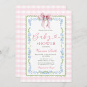 Girl Pink Grandmillenial Baby Shower Gingham Einladung (Vorne/Hinten)